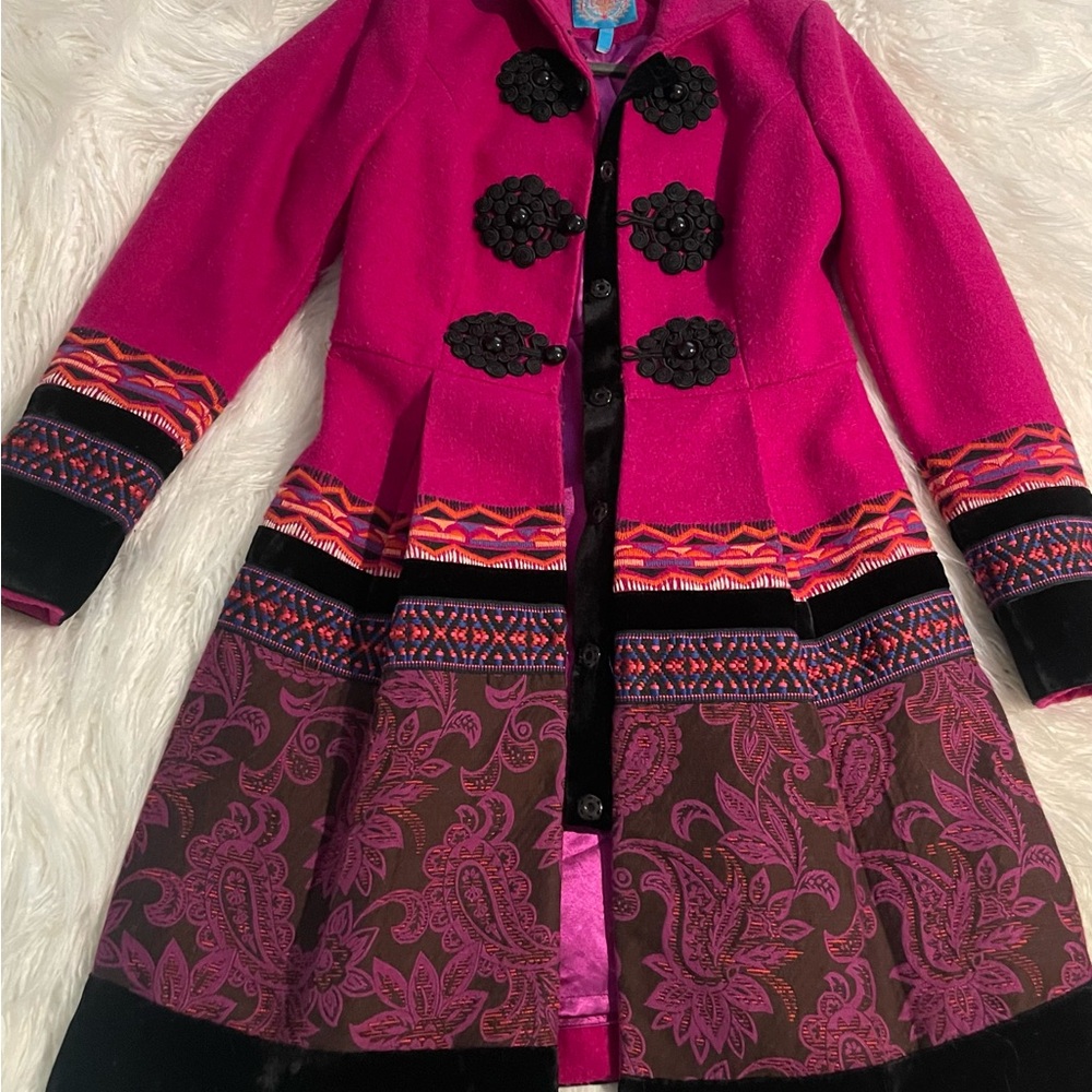 Women's Pink and Black Embroidered Coat
